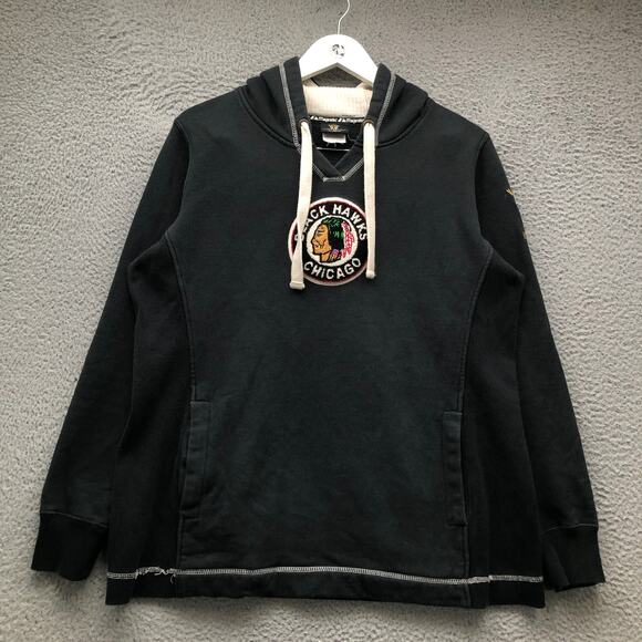 Majestic Tops - Chicago Black Hawks NHL Vintage Sweatshirt Hoodie Women's XL Embroidered Black